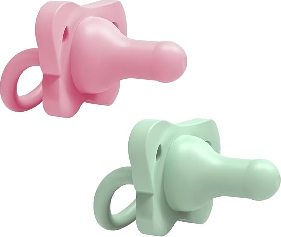 Dr. Brown's HappyPaci 100 Percentage Silicone Baby Soother, Contoured One-Piece Design, 0-6 m, BPA-Free, 2-Pack, Pink and Green