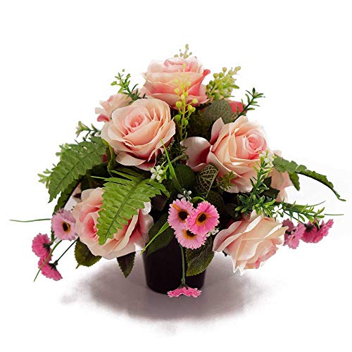 Angraves Diana Pink Rose Artificial Flower Graveside Cemetery Memorial Arrangement Pot