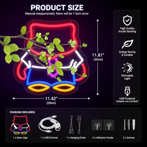 Image of Cartoon Neon Sign Game Anime Anger Neon Sign for Wall Decor, Dimmable Modern Acrylic LED Sign for Bedroom Game Room Kids Room Party Decor Gifts for Boy 5V Usb