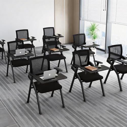 Professional Folding Training Chairs with Tablet Arm, Office Meeting Desk Chair with Writing Tablet and Cup Holder, Space-Saving Nesting Chairs for Conference room ,School, Seminar, Classroom
