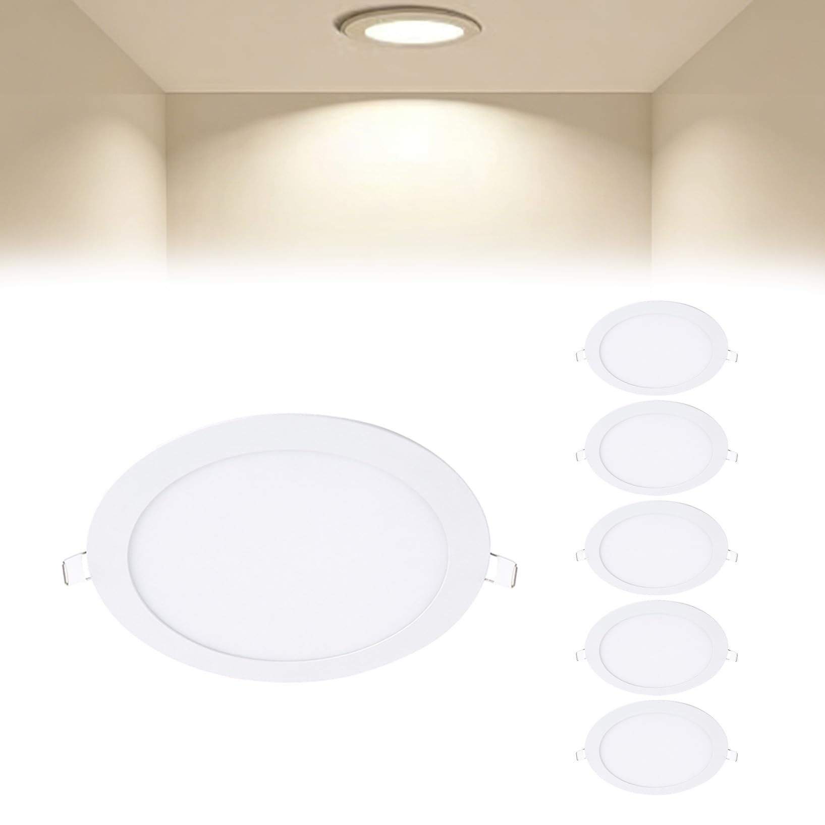 VOGHMOLD 9W Ultra Slim LED Downlight 6 inch, 4000K Recessed Ceiling Light, Cut Φ130-140mm, AC85-265V Flush Mount Spotlights Aluminum Round Panel Lights for Office Hallway, 6 Pack
