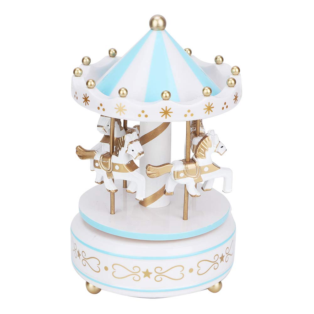 Jelquix Colorful Merry-Go-Round Music Box Carousel Girls with Rotating Horses Made of ABS Ideal for Christmas and Birthday Decorations (Blue)