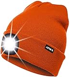 ATNKE LED Beleuchtete Mütze,Wiederaufladbare USB Laufmütze mit Licht Extrem Heller 4 LED Lampe Winter Warme Stirnlampe für Herren und Damen Geschenke/Leuchtend orange
