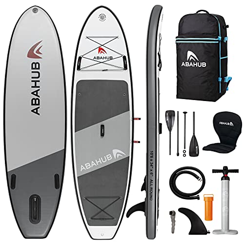 Abahub Inflatable Sup, Wide 10'6" X 34" X 6" Isup, Gray Standup Paddleboard With Adjustable Carbon Fiber Paddle, Kayak Seat, For Yoga, Paddle Board, Kayaking, Surf, Canoe, Fishing #TOP29