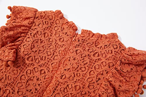 Niyage Toddler Girls Elegant Lace Pom Pom Flutter Sleeve Party Princess Dress Brick Red 120 #TOP4