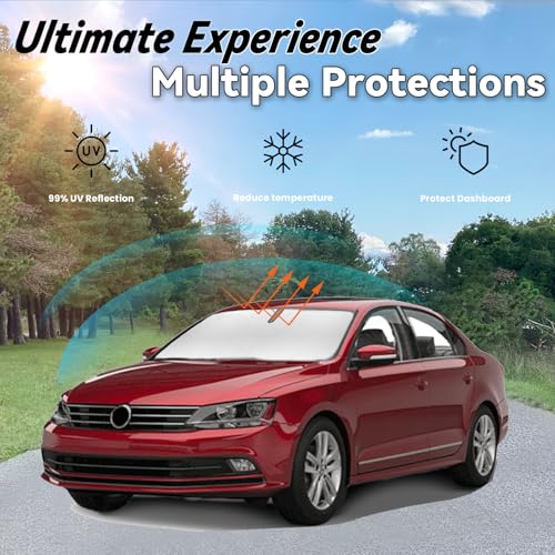Image of Windshield Sun Shade for VW Jetta 2011-2018 | Car Front Window Sunshade with 240T Sun Visor Protector Blocks UV Rays Heat Sun Shield Accessories
