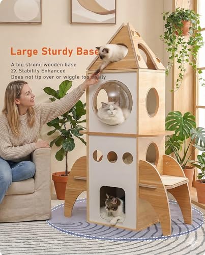 Árbol moderno para gatos forma cohete 54 pulgadas madera miniatura 3
