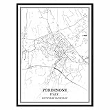 Stile: una mappa in bianco e nero semplice e moderna progettata per Pordenone,Italia.