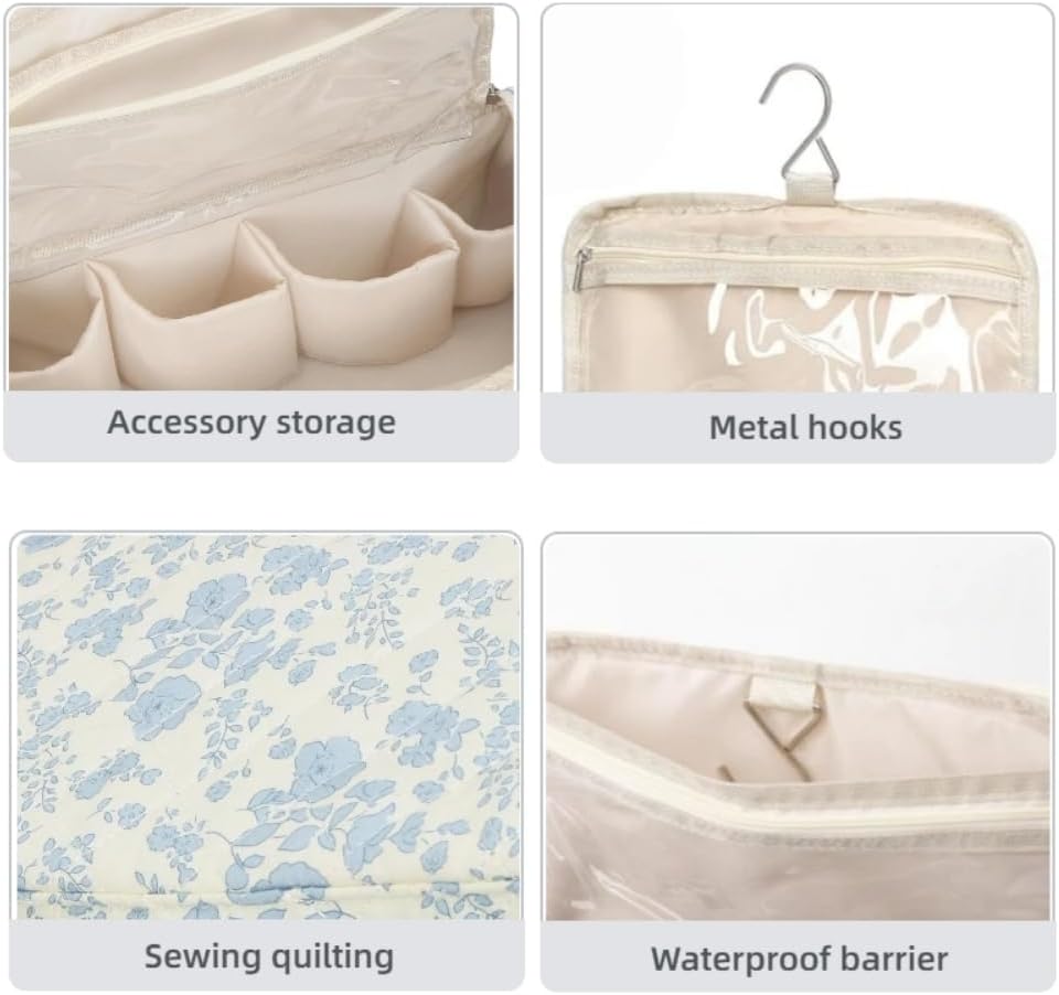 Quilted Travel Case Compatible Complete Styler And Attachments, Cotton Portable Hair Dryer Curler Tools Storage Bag with Hanging Hook (Blue)