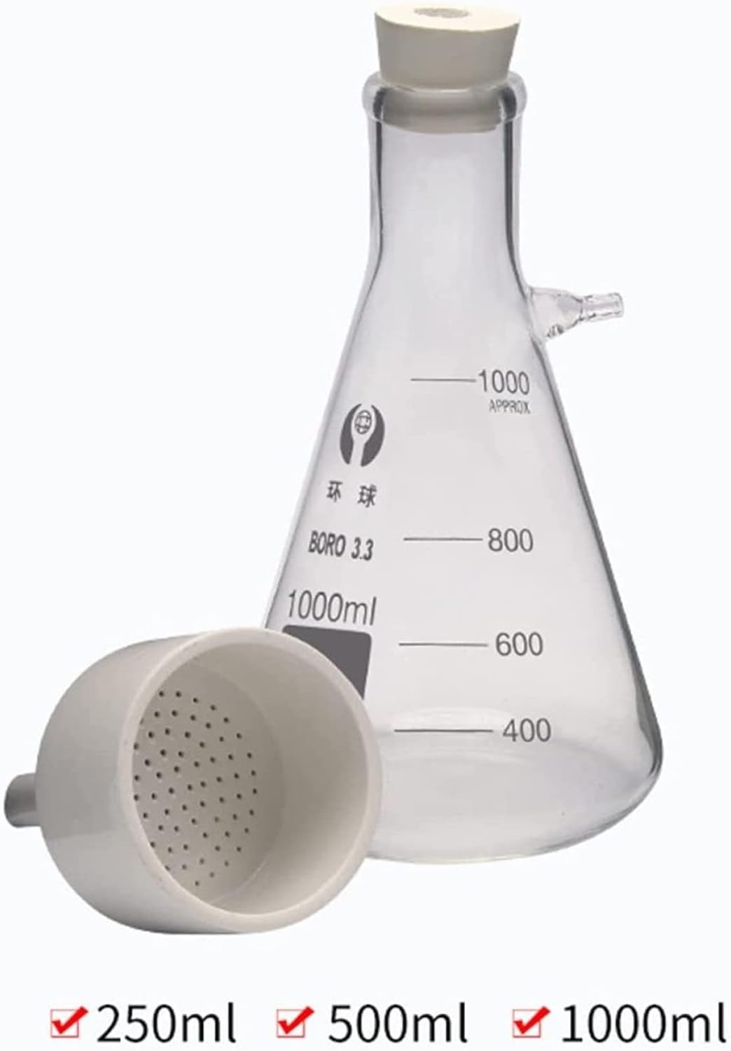 Aparato de destilación de filtración al vacío de laboratorio, kit de filtro de succión al vacío de vidrio con bomba manual y embudo for equipos de destilación de laboratorio químico(1000ml)