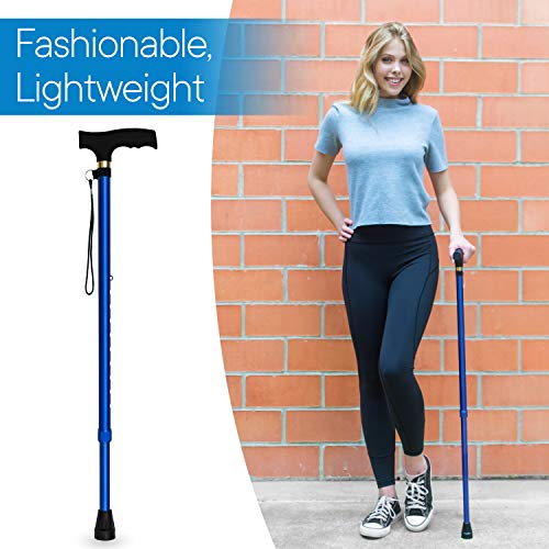 RMS Walking Cane - Adjustable Walking Stick - Lightweight Aluminum Offset Cane with Ergonomic Handle and Wrist Strap - Ideal Daily Living Aid for Limited Mobility (Blue) - Thumbnail 2