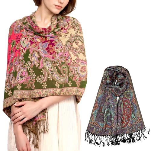 Achillea Black Tapestry Shawl and Olive Rose Floral Shawl Bundle