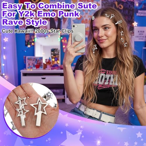 24Pcs Y2k Star Hair Clips for Women, Star Hair Clips Silver, Stars Clip Hai-Accessories for Emo, Grunge, Party, Daily Use - Image 2