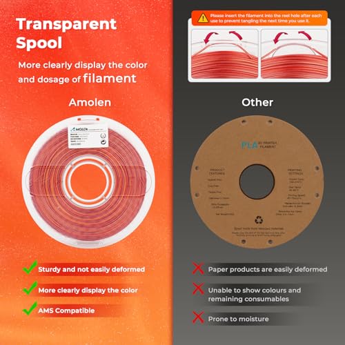 Image of AMOLEN PLA 3D Printer Filament, PLA Filament 1.75mm Silk Shiny Filament Red Gold Filament, 3D Printer Gradient Pla Filament 1KG /2.2lb Compatible with Most FDM 3D Printers