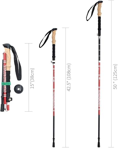 Miniatura 5 de OUTRY Bastón de senderismo plegable, bastón de senderismo para senderismo, campamento y mochileros, aleación de aluminio ultraligera 7050