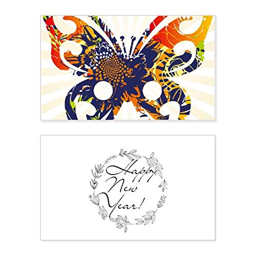 Tarjeta conmemorativa de Año Nuevo con diseño de flores y mariposas elegante