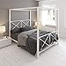 DHP Rosedale Metal Canopy Bed Frame with Four Poster Design and Geometric Accented Headboard and Footboard, Underbed Storage Space, Full, White