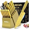 MOSFiATA Kitchen Knife Set, 17 Pcs Japanese Stainless Steel Knife Sets for Kitchen with Block with Knife Sharpening Rod, Dishwasher Safe, Gift Set,Titanium Plated Knife Block Set