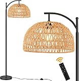 QIYIZM Rattan Floor Lamp For Living Room,bedroom,Farmhouse,Boho Dimmable Standing Lamp with Control,