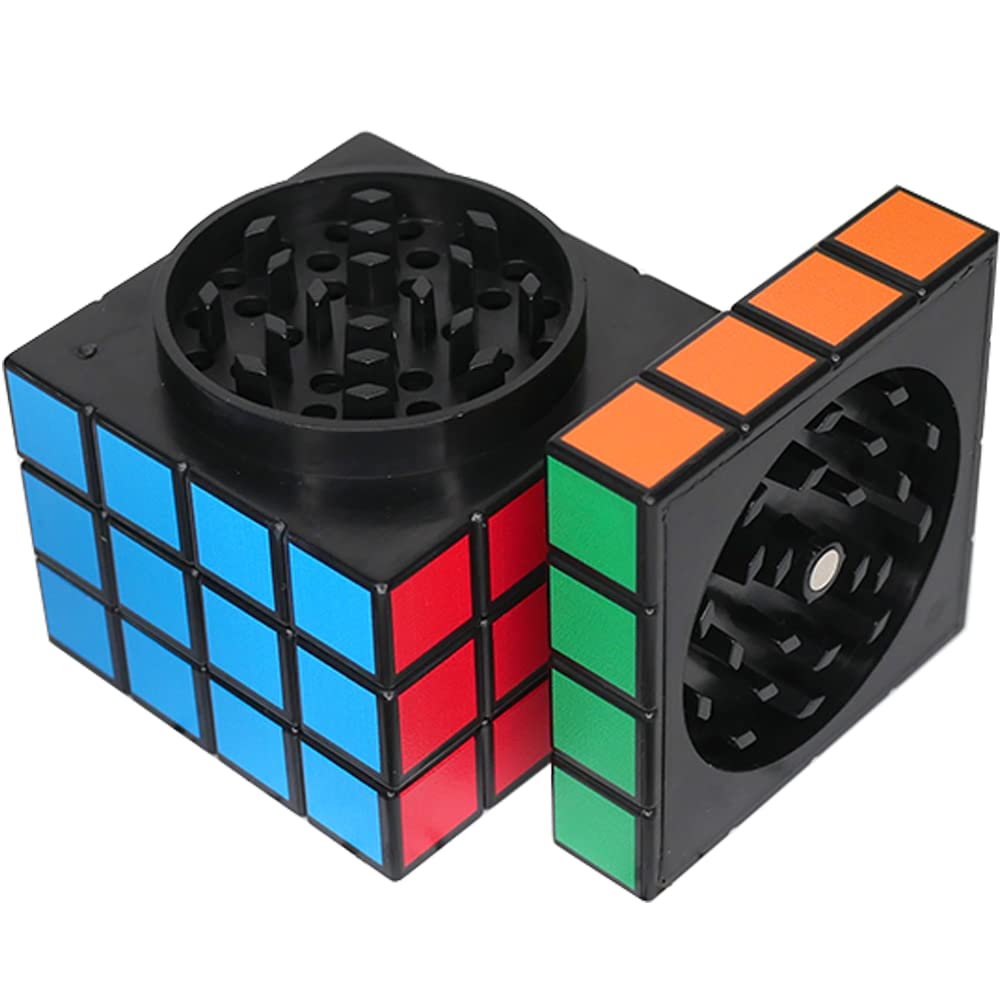 DOOBIK'S Cube - Herb Grinder Crusher 4 Piece Grinder for Dry Herbs Portable Magnetic Magic Square Grinder, Shark Teeth, 61mm/2.4inch