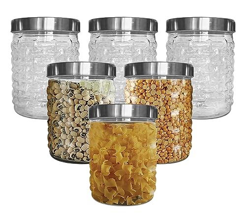 KANSY Plastic Storage Jars with screw top Silver lids - Food Storage Canisters Containers for Kitchen Use, Airtight Refillable BPA Free Round Clear, Hardware Store (250ml, Pack of 6)