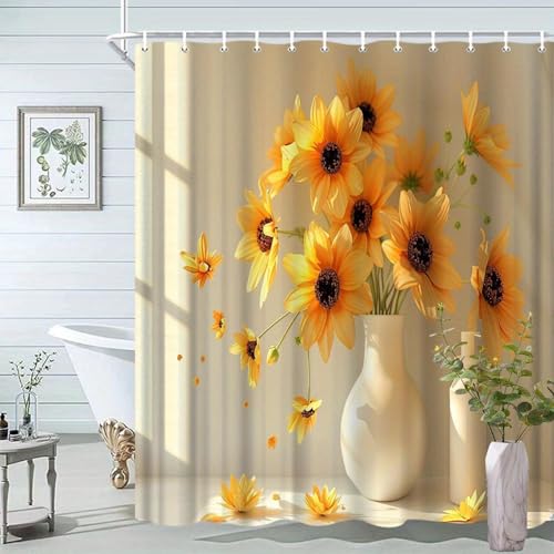 Rideau de douche floral tournesol en polyester 80x180cm - 2