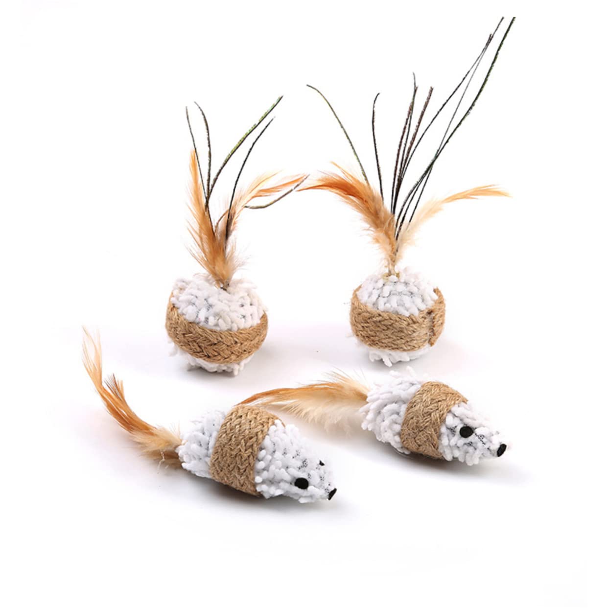 Parliky 4Pcs Plush Mouse for Cats Interactive Feather Tail Mice Ball for Playtime Teasing Keeps Cats Engaged and Happy Mice Balls