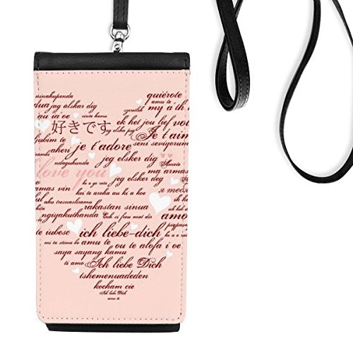 Sac à main téléphone en cuir faux noir avec cordon motif coeurs Saint-Valentin