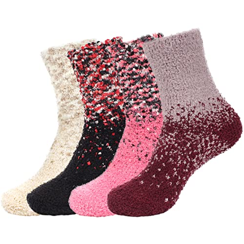 Image of BambooMN Colorful Fuzzy Socks - Assorted Super Soft Warm Microfiber Comfy Home Socks - Value Pack