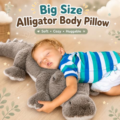 Image of MorisMos Giant Alligator Stuffed Animal, 46 inch Large Alligator Plush, Jumbo Soft Crocodile Plush Toy Pillow, Big Stuffed Crocodile Wild Animal Stuffed Toy Gift for Kids Boys Girls