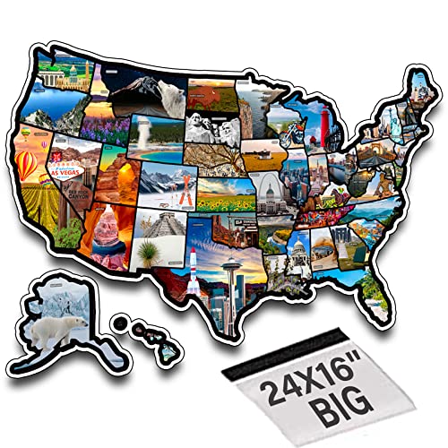 Pacify 2 Sheets RV Stickers Decals 24x16 Travel of US Map Sticker Visited States for Travel Trailer and Door Wall - 50 State Bumper Stickers Include with Scenic Illustrations