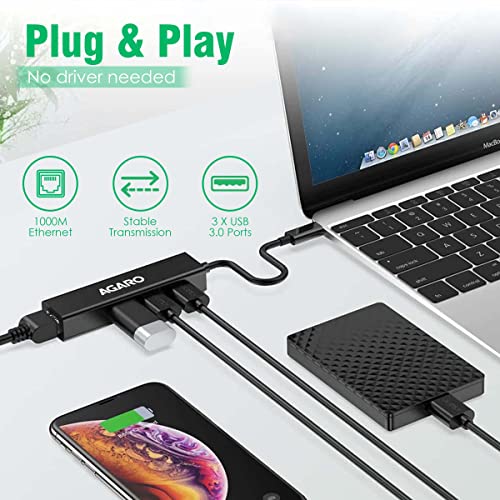 Image of AGARO USB C to Ethernet Adapter, 4-in-1 RJ45 to USB C Thunderbolt 3 /Type-C Gigabit Ethernet LAN Network Adapter