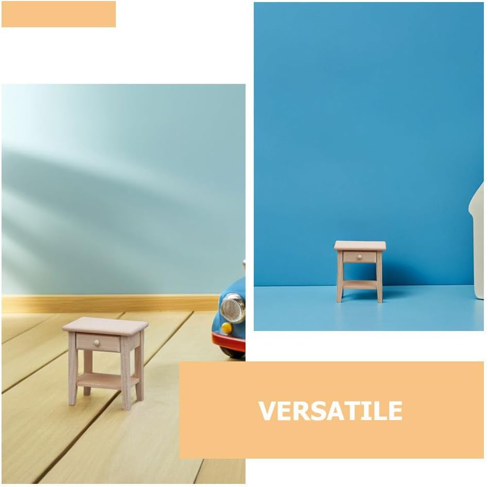 BESTonZON Miniature Bedside Cabinet 1:12 Dollhouse Furniture Nightstand Wooden Model Doll House Accessories for Mini Room Bedroom Scene Decoration Beige