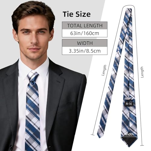 Image of Hi-Tie 63 inches Striped Paisley Extra Long Ties for Men Silk Necktie with Lapel Pin Tie Clip Big and Tall Men Formal Wedding