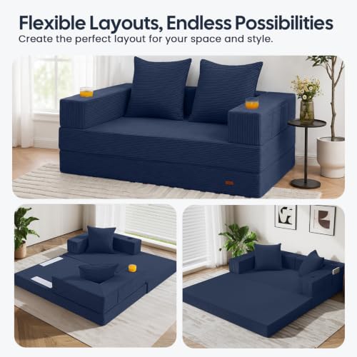 Image of COMAX Futon Sofa Bed, Convertible Sofa Bed, Folding Boneless Couches | Low-Profile Small Boneless Couch for Living Room, 11.8 inch H Low Seat 59 inch Foldable Floor Sofa Lounge Space‑Saving
