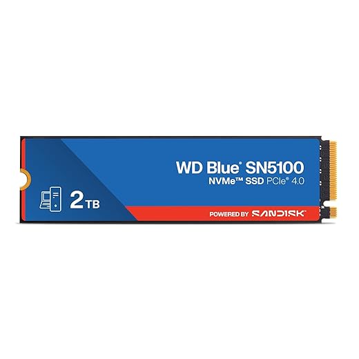 WD Blue SN5100 2TB NVMe SSD - M.2 2280, PCIe Gen 4.0, Internal Solid State Drive - Read Speeds Up to 7,100MB/s, Upgrade Storage for PC/Laptops - WDS200T5B0E