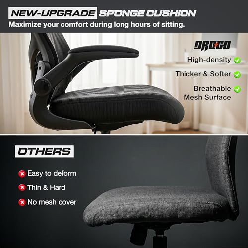 Image of DROGO Marshal Pro Premium Ergonomic Office Chair for Work from Home, High Back Computer Chair with Mesh, Flip-up Armrest, Recline, Adjustable Seat & Lumbar Support | Mesh Chair for Office (Black)
