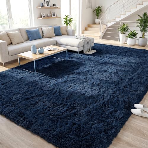 DweIke Fluffy Navy Blue Rugs for Bedroom Living Room, 3x5 Feet Soft Plush Shaggy Dark Blue Girls Boys Kids Rug, Non-Slip and Machine Washable Carpet for Dorm Nursery Classroom Decor