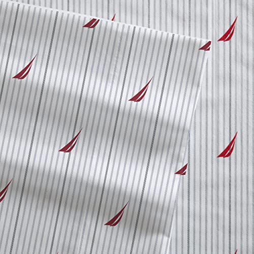 Nautica- Queen Sheet Set, Cotton Percale Bedding Set, Crisp & Cool, Lightweight & Breathable (Audley Stripe Red, Queen) - Image 3