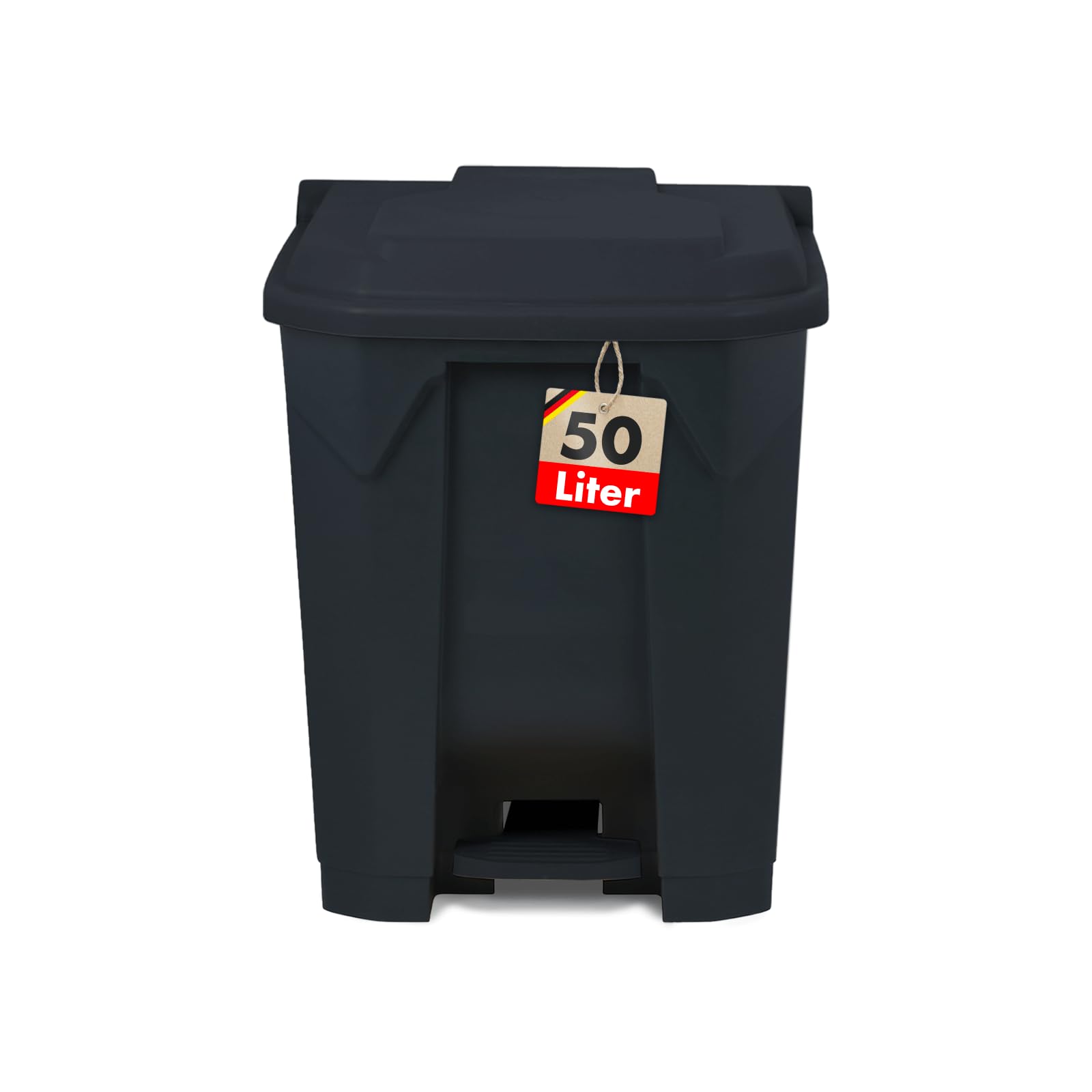 Floordirekt Mülleimer 50 Liter, Grauer Deckel, Abfalleimer für Küche und Büro, Mülltrennsystem, Tretmülleimer mit Step-On-Mechanismus, Papierkorb, Mülltonne Olaf
