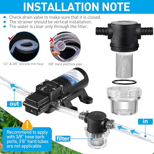 Image of Dreyoo 1 Piece Water Pump Strainer 3 /8 ID Hose Barb, Mesh Filter Screen Inline Twist-on Plumbing Strainer 12v Dc for Rv Sprayer Marine Boat Camper Lawn