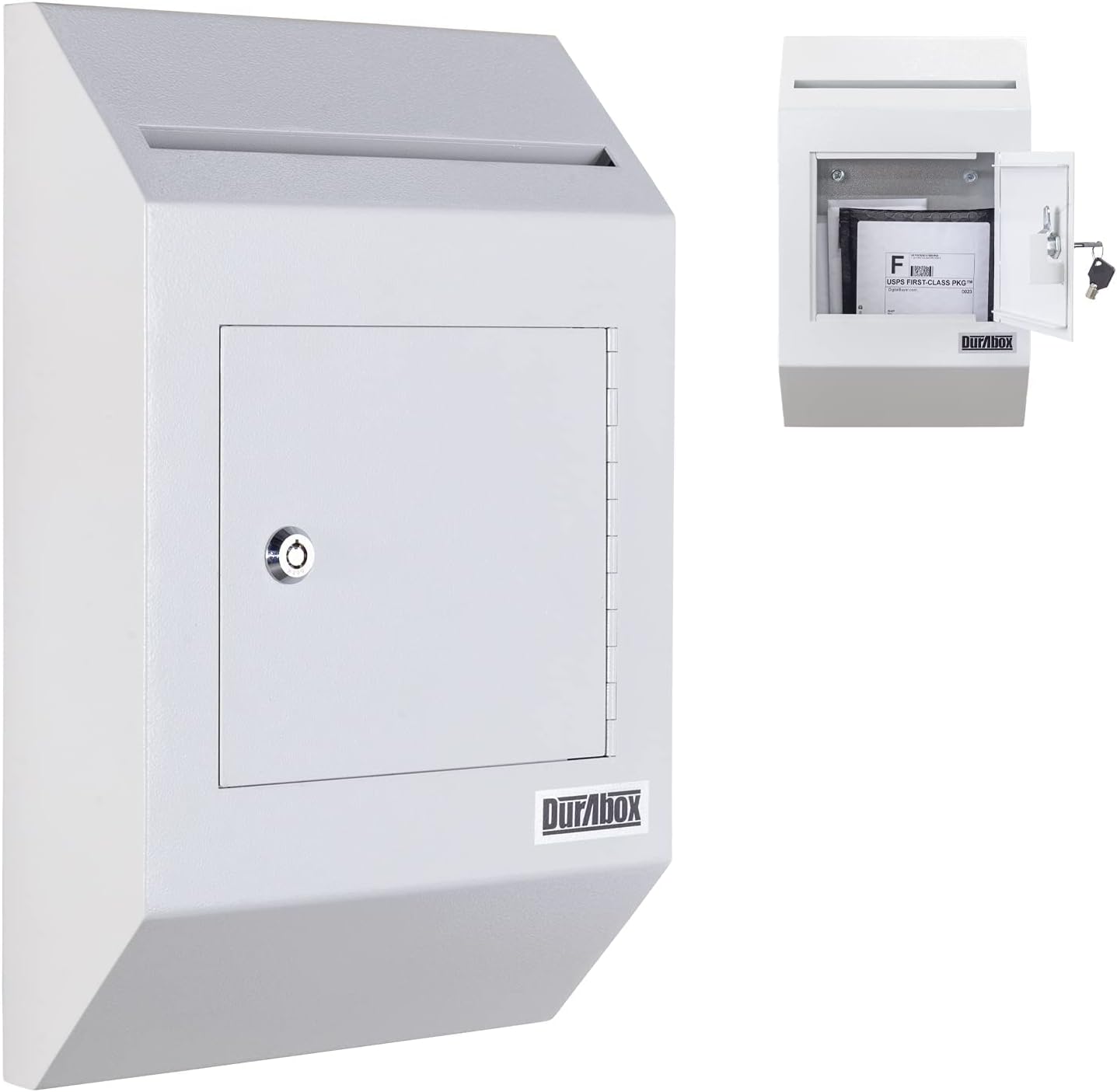 Durabox Heavy Duty Wall Mount Locking Deposit Drop Box Safe W300 (Gray) For Receiving Letters, Checks, Payment, Documents and More For Commercial, Home or Office Use