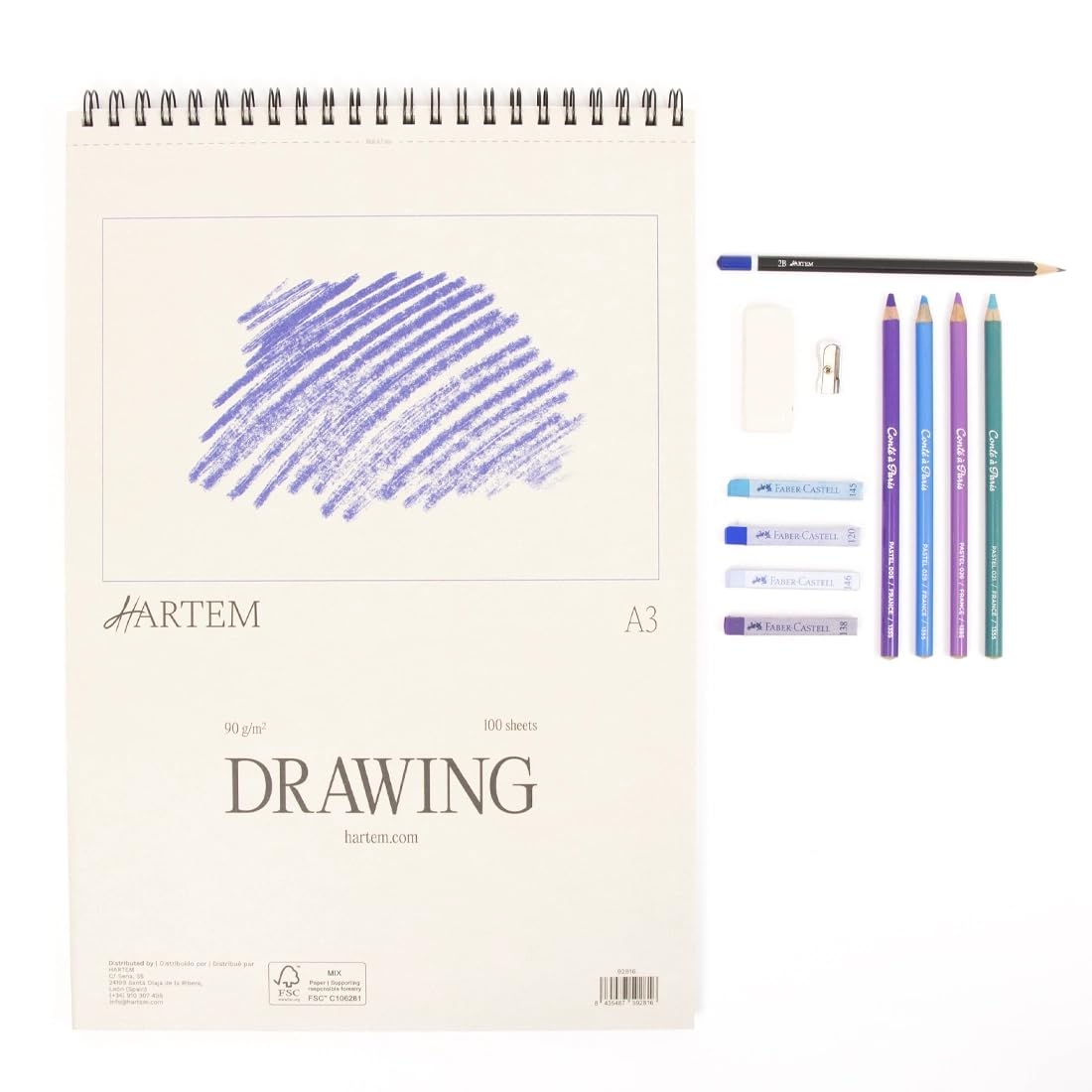 Hartem, A3 Sketchbook & 2B Graphite Pencil for Artists Spiral Bound Drawing Pad, 100 Sheets - Image 3