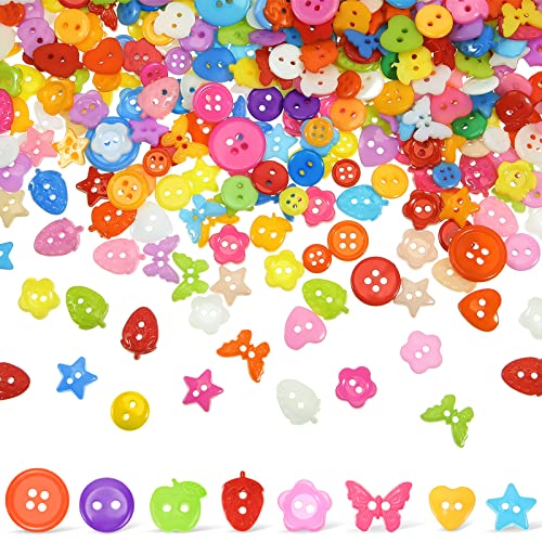 800 Pcs Craft Buttons Sewing Buttons Colorful Buttons Mix Buttons Round Heart Star Flower Buttons Assorted Sizes Resin Buttons For Diy Crafts Painting Decoration Handmade Ornament, 2 Holes And 4 Holes #TOP28