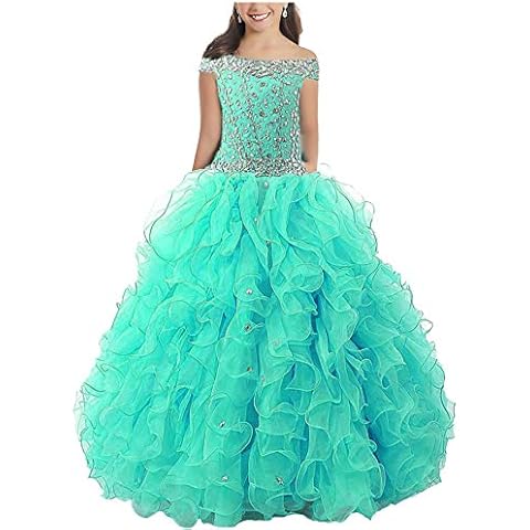 Junguan Off The Shoulder Pageant Dresses for Girls Long Aline Ruffles Princess Prom Dress Formal Ball Gowns 10 US Mint Cover