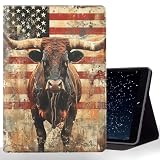 CMZLFHKO Tablet Case for Samsung Galaxy Tab S10 FE/ S9 FE 5G 10.9 Inch/Tab S9 11 Inch,Shockproof Protective Cover with Stand,Auto Wake/Sleep,American Flag Longhorn Cow