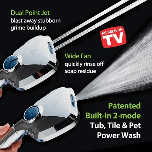AquaCare High Pressure 10 Spray Mode Filtered Showerhead - Handheld Shower Head Filters Chlorine to Heal Dry Skin, Revive Hair - Dual Power Wash Cleans Tub, Tile, Pets - Hard Water Softener, Chrome by AquaCare - Used condition - Image 3