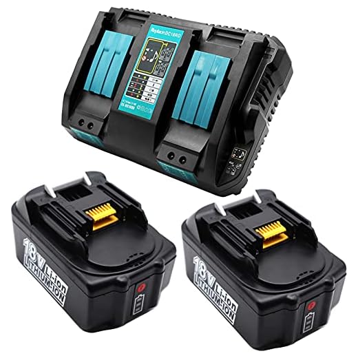 FengBP® Ersättning kompatibel för Makita DC18RD snabbladdare med 2X BL1850 B 18V 5,0Ah för Makita BL1830 BL1850B DMR100 DMR110 DMR103B BMR104 DMR106 DMR108 DMR107 dur380Z dur181z duc353z