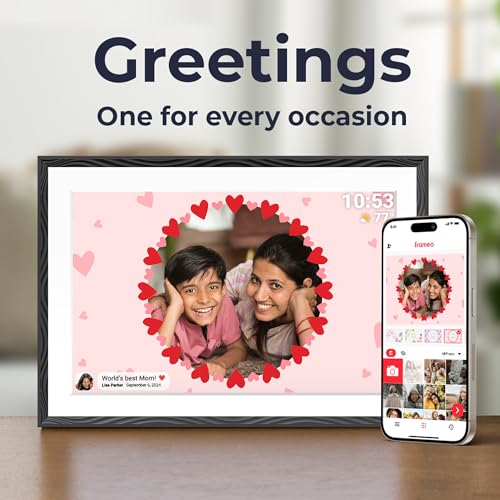 Image of Digital Photo Frame, Frameo 10.1 Inch WIFI Digital Picture Frame Slideshow 32GB Memory, 1280*800 HD Touch Screen, Wall Mountable, Auto-Rotate, Share Instantly, Wedding, Birthday Gifts for Women, Mom