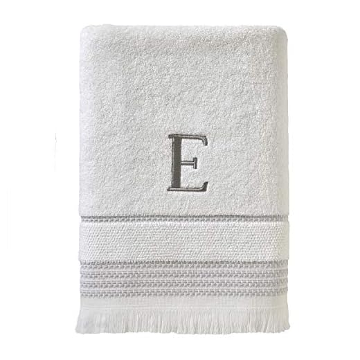 SKL Home Casual Monogram Bath Towel, E, 28x54, White